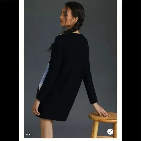 Anthropologie Maeve Scenic Min Sweater Dress Black Lavender Red Tan Motif Small - Picture 2 of 11